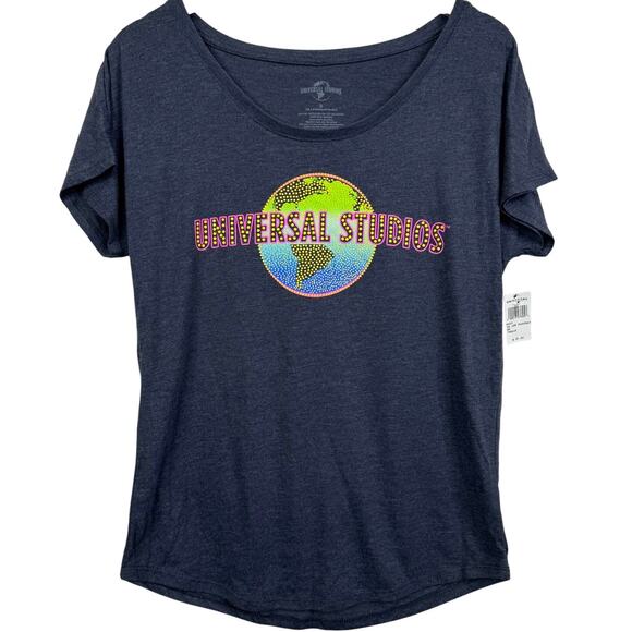 5 for $25| Universal Studios Puff Dot Navy Short Sleeve Tee Women's Size S NWT - Picture 1 of 10